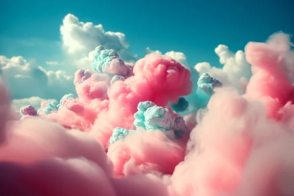 fluffy pink and blue cotton candy clouds up in the sky