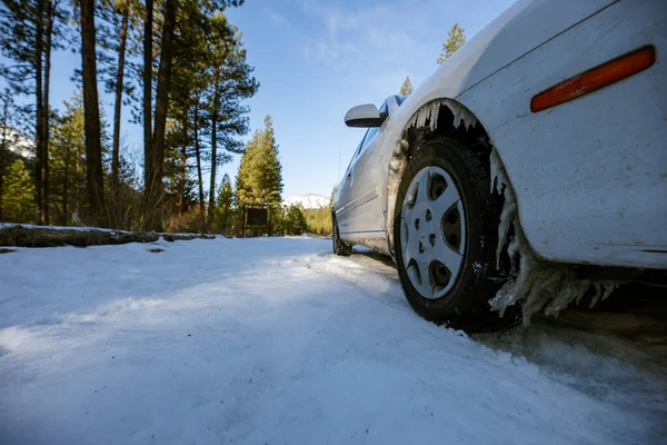 Reifen Mit Schnee Bedeckt Einem Gefrorenen Tag — Stockfoto