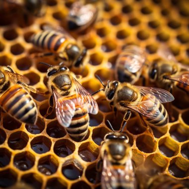 Kovanlarında çalışan bal arıları.