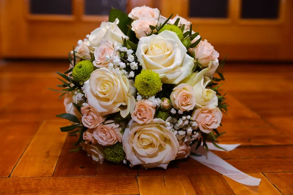 Beautiful Delicate Bouquet Wedding Flowers Beautiful Young Bride Groom Stock Picture