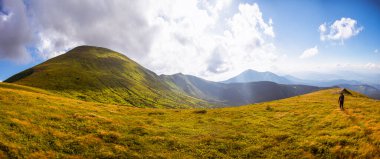 Yazın Karpat Dağları 'ndaki dağ sırasının panoramik görüntüsü