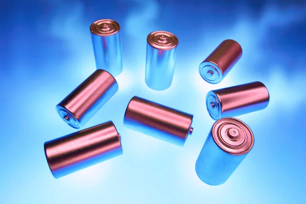 Baterie Modrém Pozadí — Stock fotografie