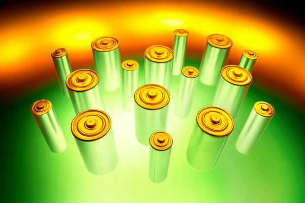 Batteries Green Yellow Background — Stock Photo, Image