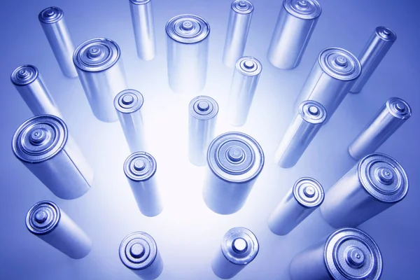 Batterien Auf Blauem Hintergrund — Stockfoto