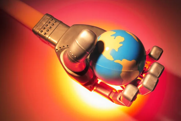 Robotic Hand Med Globe — Stockfoto