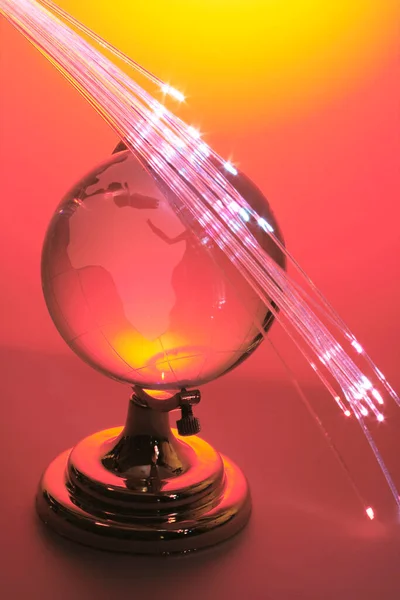 Skrivbord Globe Med Optiska Fibrer Stockbild