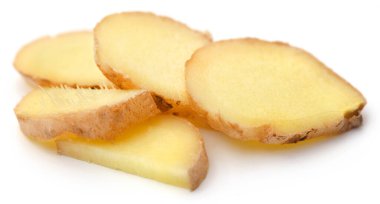 Ginger sliced over white background