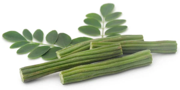 Edible Moringa Fresh Leaves White Background — Stockfoto