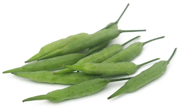 Green Mustard Beans White Background — Fotografia de Stock