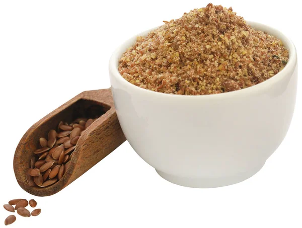 Crushed Flax Seeds Bowl Closeup Isolated — Stock Photo, Image