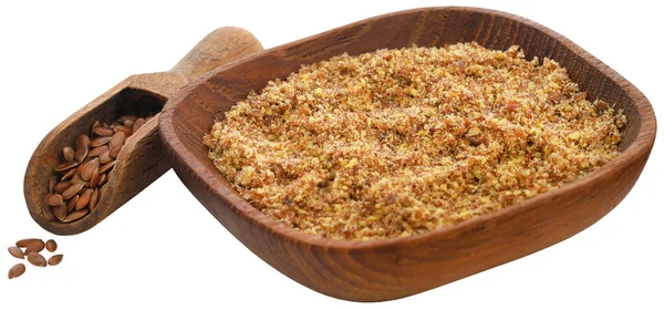 Crushed Flax Seeds Bowl Wooden Scoop — Stock Photo, Image