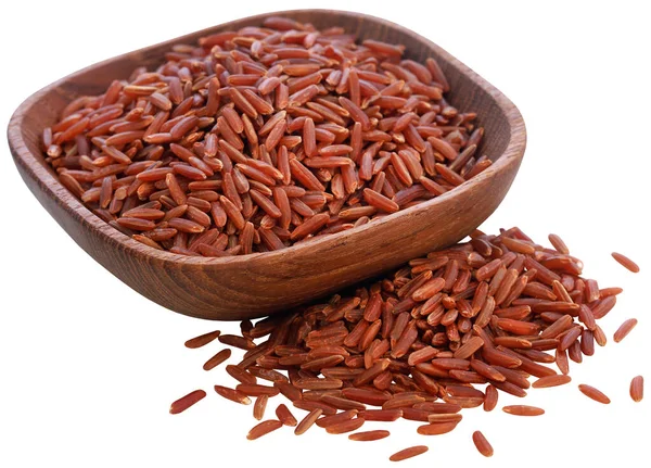 Κόκκινο Γιασεμί Ρύζι Γεμάτο Θρεπτική Αξία Ξύλινο Μπολ — Φωτογραφία Αρχείου