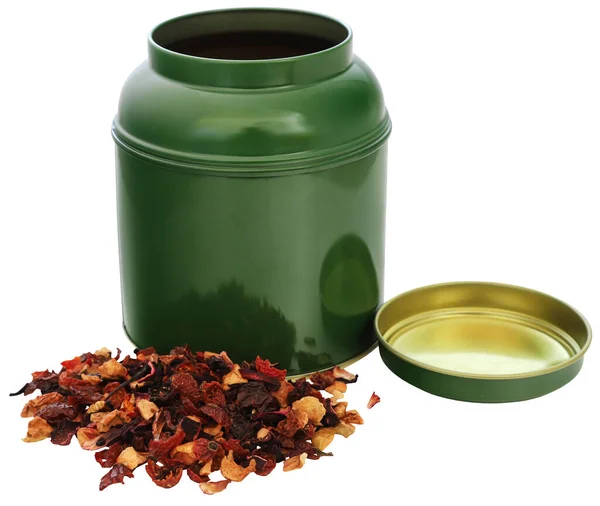 Chá Ervas Rosela Rosa Quadris Maçã Com Recipiente Verde — Fotografia de Stock