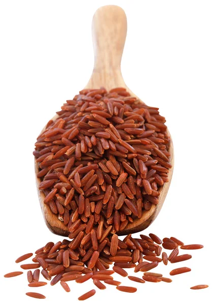 Červená Jasmínová Rýže Dřevěné Lžíci — Stock fotografie