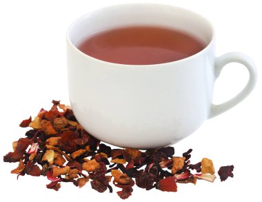 Roselle 'in bitki çayı, gül kalçası ve fincanda elma.