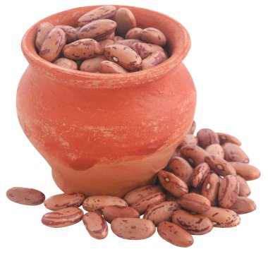 Pinto bean or speckled bean in a pottery isoalated clipart