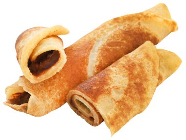 Yuvarlanmış çikolatalı krep taze pişmiş.