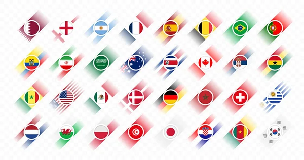 Banderas Todos Los Países Participantes Parte Final Competición Fútbol Set — Vector de stock