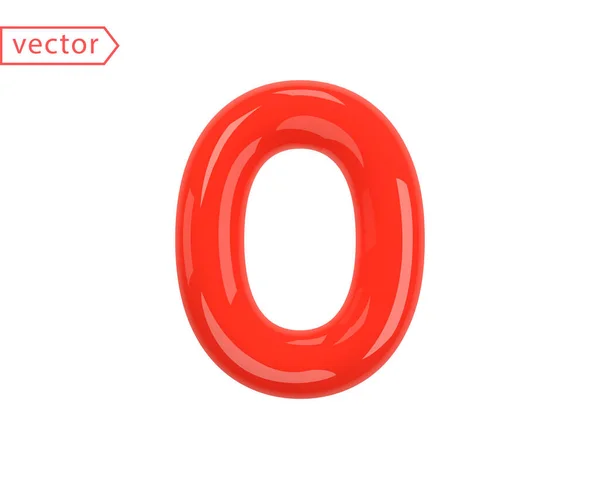 Numéro Signe Réaliste Rouge Plastique Brillant Nombre Zéro Isolé Sur — Image vectorielle