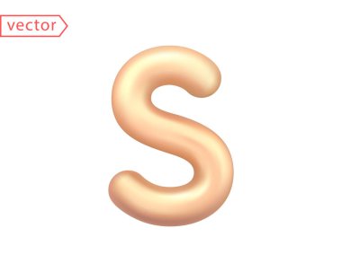 Altın harfli. Parlak metalik 3D sembol büyük harf S - büyük harf. Tasarım elemanı. Nesne beyaz arka planda izole edildi. 3d vektör illüstrasyonu