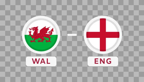 威尔斯诉英格兰比赛设计元素案 旗图标孤立在透明的背景下 足球锦标赛信息图表 游戏得分 记分板模板 — 图库矢量图片