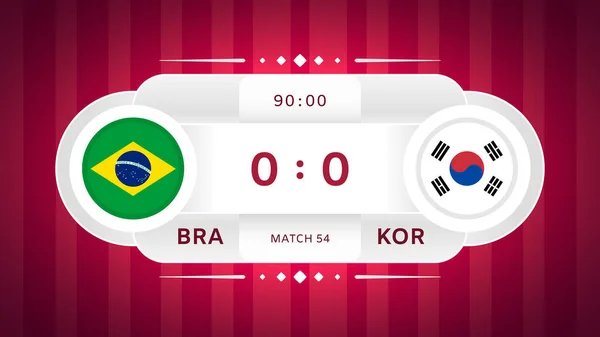 stock vector Brazil vs South Korea Match Design Element. Flag icons isolated on stylized red striped background. Football Championship Competition Infographic. Announcement, Game Score, Scoreboard Template. Vector