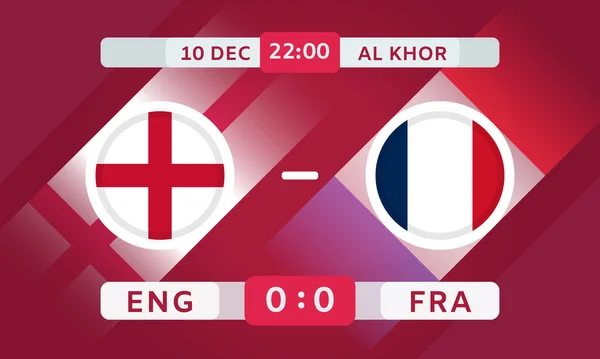 イングランド対フランスマッチデザイン要素 赤の背景に透明感のあるアイコンを表示します サッカー選手権大会のインフォグラフィック ゲームスコアテンプレート ベクトル — ストックベクタ
