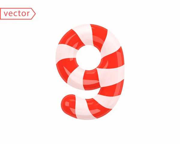 Numero Numero Nove Segno Bianco Intrecciato Con Nastro Rosso Numerale — Vettoriale Stock