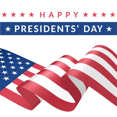 Happy Presidents Day. Washington's birthday. Poster with festive wavy USA flag. US National holiday on the 3rd Monday of February. 3d Vector illustration