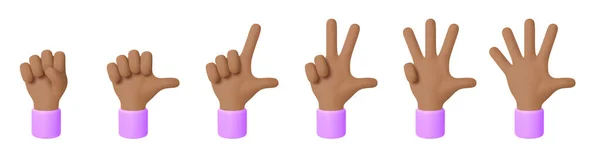 Жесты Человеческих Рук Set Cartoon Character Hands Подсчет Пальцев Афро — стоковый вектор