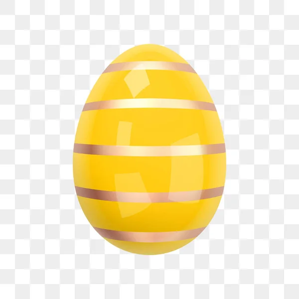 黄色的带有金条的新复活节彩蛋 一个光滑的黄金蛋在透明的背景上被隔离的图像 现实的蛋壳 东方设计的3D装饰 3D矢量插图 — 图库矢量图片