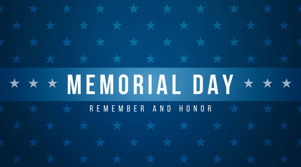 Memorial Day - Remember and Honor Poster. Usa memorial day celebration. American national holiday. Invitation template with white text on a blue background with stars. Vector illustration