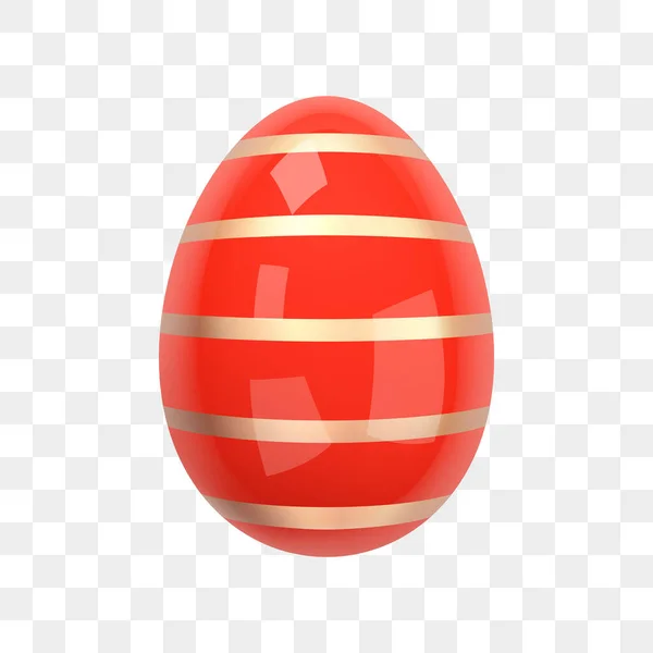 红新复活节彩带蛋 一个光滑的红金蛋在透明的背景上被分离的图像 现实的蛋壳 东方设计的3D装饰 3D矢量插图 — 图库矢量图片