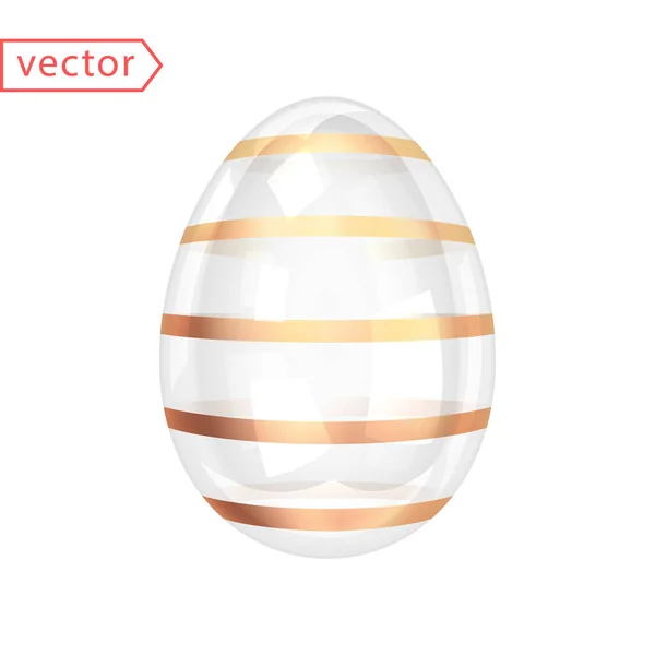 Altın Çizgili Cam Parlak Paskalya Yumurtası Güzel Paskalya Hediyesi Beyaz — Stok Vektör