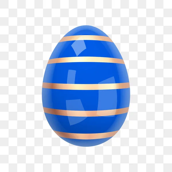 Altın Çizgili Mavi Parlak Paskalya Yumurtası Şeffaf Bir Arkaplanda Izole — Stok Vektör