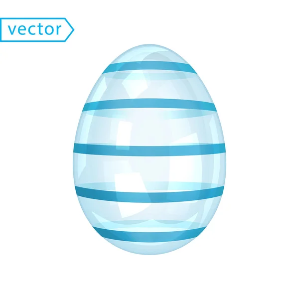 Mavi Çizgili Cam Parlak Paskalya Yumurtası Güzel Paskalya Hediyesi Beyaz — Stok Vektör