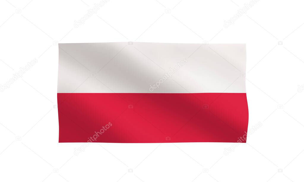Poland Flag Icon. Official Polish flag flutters in the wind. Symbol of Poland. Sign is isolated on a white background. Realistic 3D flag emblem. Vector illustration