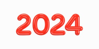 2024 Kırmızı Parlak Numara beyaz arkaplanda izole edildi. 2024 yılbaşı kartı için. Noel süsleri. Mutlu noeller. - Mutlu yıllar. Satış sezonu. Tatil Tatilleri. Gerçekçi 3 boyutlu. Vektör illüstrasyonu