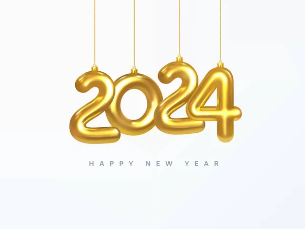 2024年の年賀状 金のチェーンの金の番号2024にかかってクリスマスの装飾のデザイン 新年明けましておめでとう 現実的な3D ベクターイラスト — ストックベクタ
