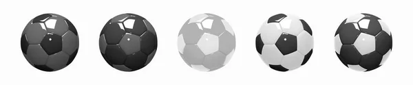 古典的な形のサッカーボールのセット サッカーボール光沢のある人形リアルな3Dデザインスタイル グレー 組み合わせ 白に隔離されたスポーツ要素のモックアップ 3Dベクトル図 — ストックベクタ