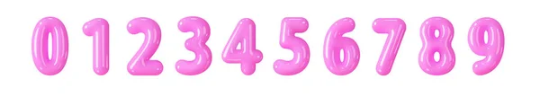 0から9までのピンクの数字です ボリューム膨脹可能な気球図のコレクション 白い背景に隔離された明るい漫画の球形図のセット 現実的な3Dデザイン 3Dベクターイラスト — ストックベクタ