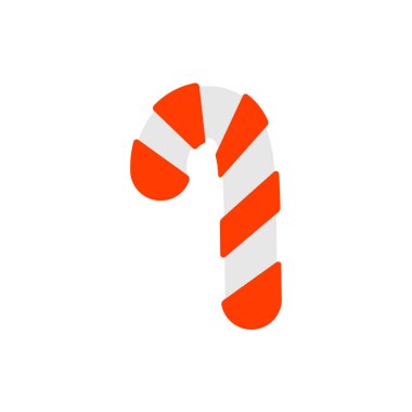 Şeker Çubuğu. Noel Şeker Çubuğu 'nun düz simgesi beyaz arka planda izole edilmiş. Xmas sembolü. Noel ve Yeni Yıl Tatilleri için Sevimli Çizgi Film Tasarım Elemanı. Stok Vektörü Simgesi