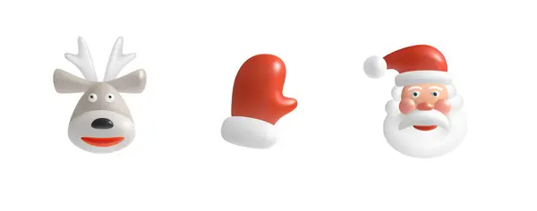 Christmas Icons Set Deer Face Santa Claus Mitten Santa Claus — Stock Vector