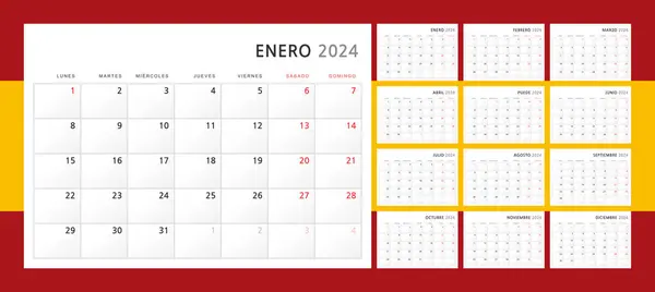 Calendar 2024 Spanish Wall Quarterly Calendar 2024 Classic Minimalist Style — Stock Vector