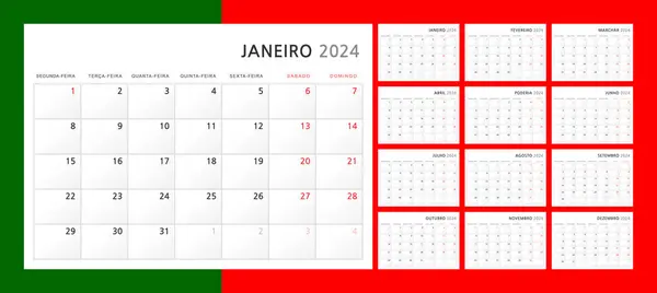 Calendar 2024 Portuguese Wall Quarterly Calendar 2024 Classic Minimalist Style — Stock Vector