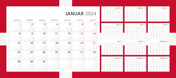Calendar 2024 Danish Wall Quarterly Calendar 2024 Classic Minimalist Style — Stock Vector