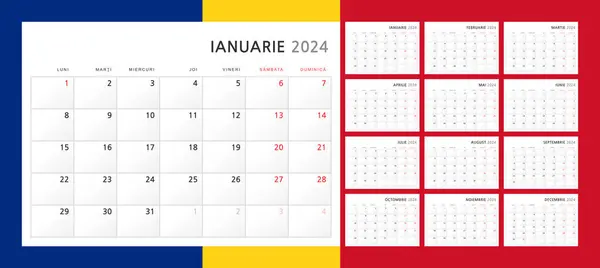 Calendário 2024 Romeno Calendário Trimestral Parede Para 2024 Estilo Minimalista —  Vetores de Stock