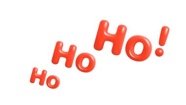 Ho Ho Ho ! Tatil alıntıları. Noel Baba tabiri. Parlak kırmızı, beyaz arkaplanda 3B eğimli metin. Kış tatili kutlamaları. Çizgi film 3d vektör çizimi