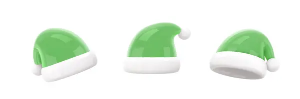 Noel Baba Noel Yeşil Şapka Seti Geleneksel Kostümün Noel Yeni Stok Illüstrasyon