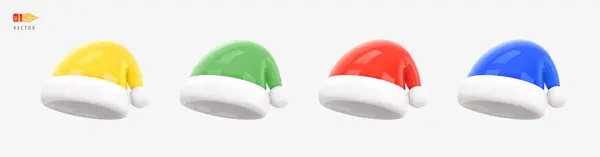 Noel Baba Şapkası Farklı Renklerde Geleneksel Kostümün Noel Unsuru Çizgi Stok Illüstrasyon